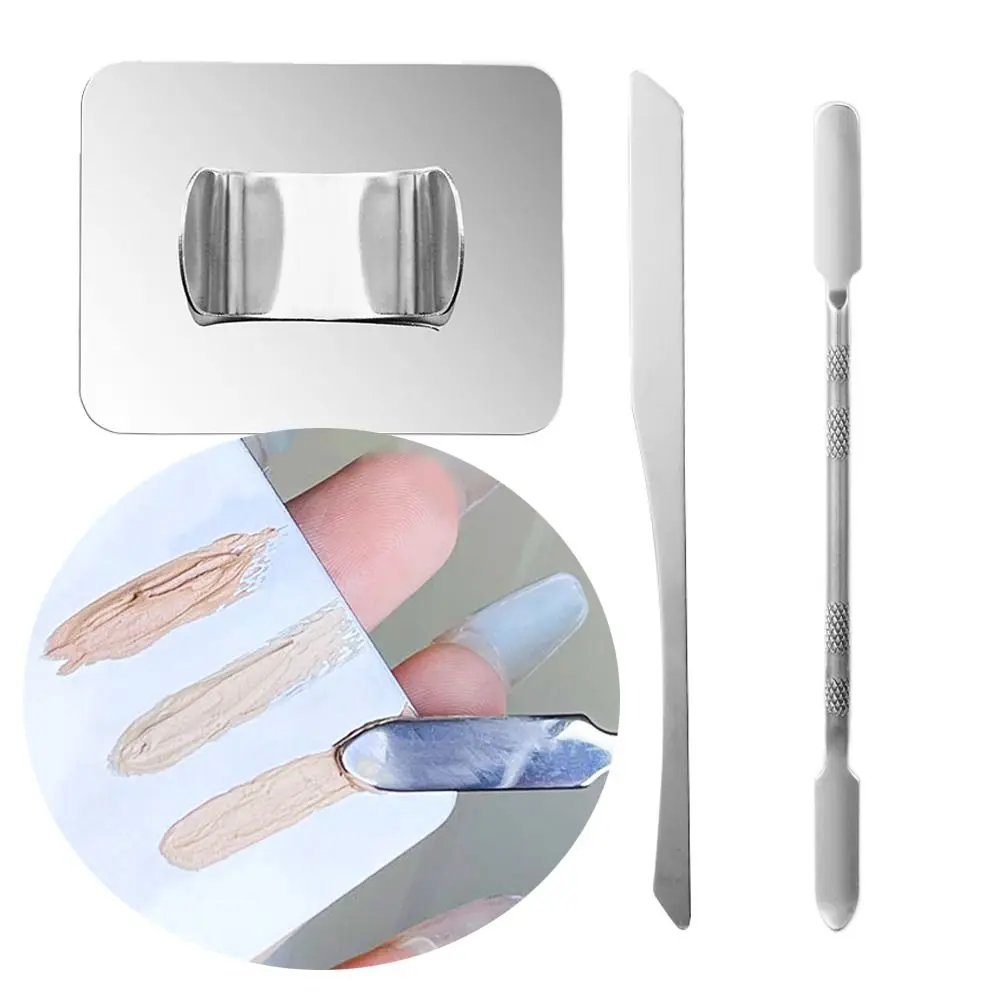 Stainless Steel Foundation Mixing Palettes DIY Nail Art Color Palette Spatula Rod Makeup Mixing Tool Professional Finger Ring