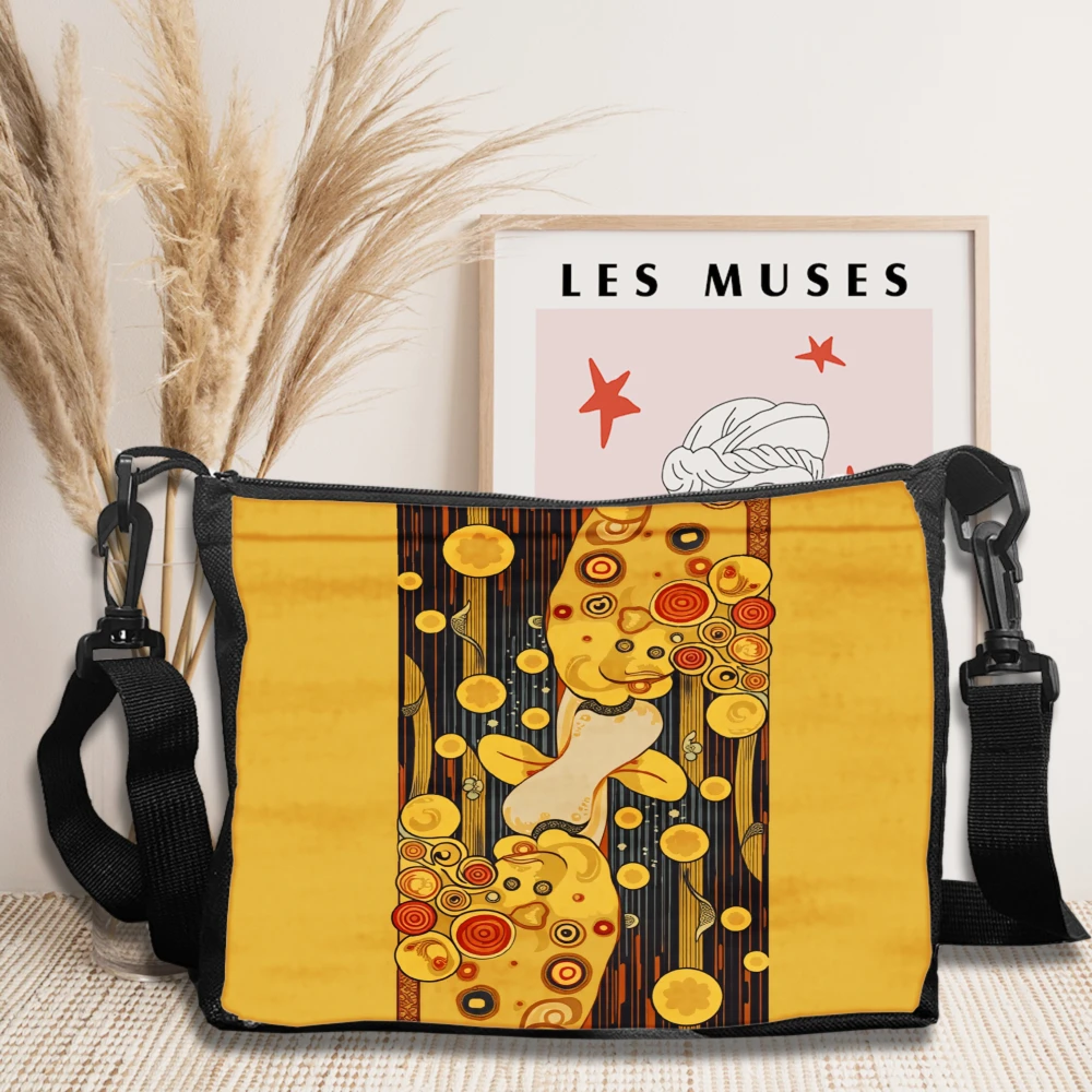 Artistic Crossbody Bag Yellow Klimt Inspired Muses Pattern Shoulder Bags For Women And Girls Fashionable Art Print Design Perfec
