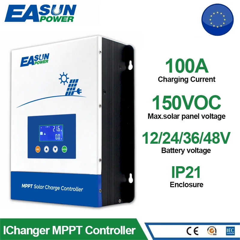 MPPT Solar Controller 80A 100A 12V/24V/48V Solar Charger Battery 36V Setting Charger Max 150Vdc Back-Light LCD Solar Regulator