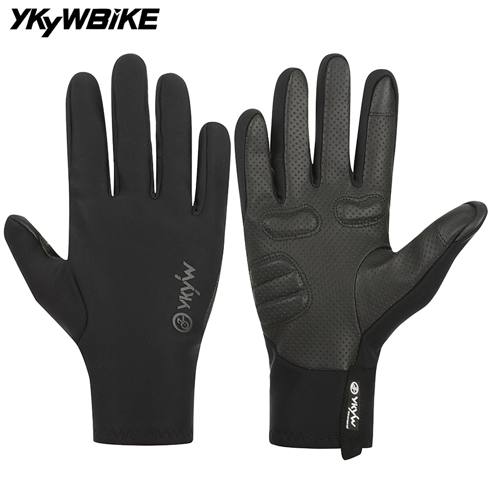 YKYWBIKE Cycling Gloves Full Finger 0-15°C Waterproof Winter Warmth Fleece Shock-absorbing Touch Screen Road Bike Gloves MTB