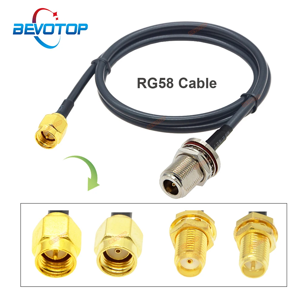 1PCS RG58 Cable Waterproof N Female Bulkhead to SMA/ RP-SMA Male Female RF Coax Pigtail 3G 4G 5G LTE Antenna Extension Jumper