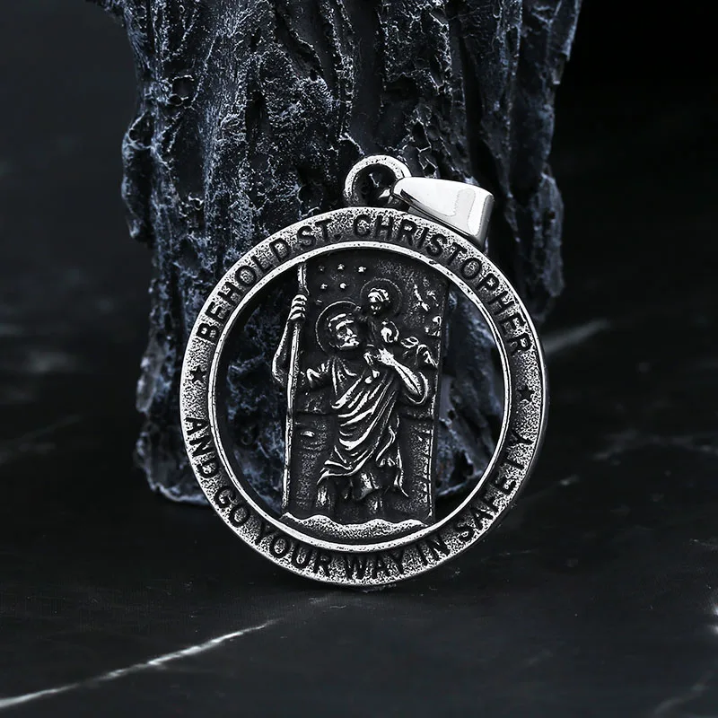 2024 New Fashion 316L Stainless Steel St Christopher Pendant Necklace For Man Women Boyfriend Gift