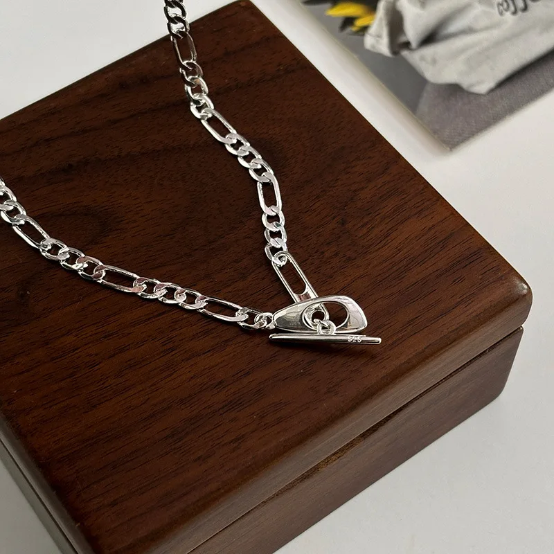 

Jewelry For Women 925 Sterling Silver Neck Sideways Cuba Chain Necklaces Retro Luxury Quality Exquisite Accessories Argent 925