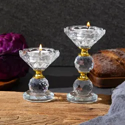 1 Pc Creative Transparent Diamond Crystal Glass Candle Holder Home Bedroom Living Room Dining Table Ambience Making Decoration