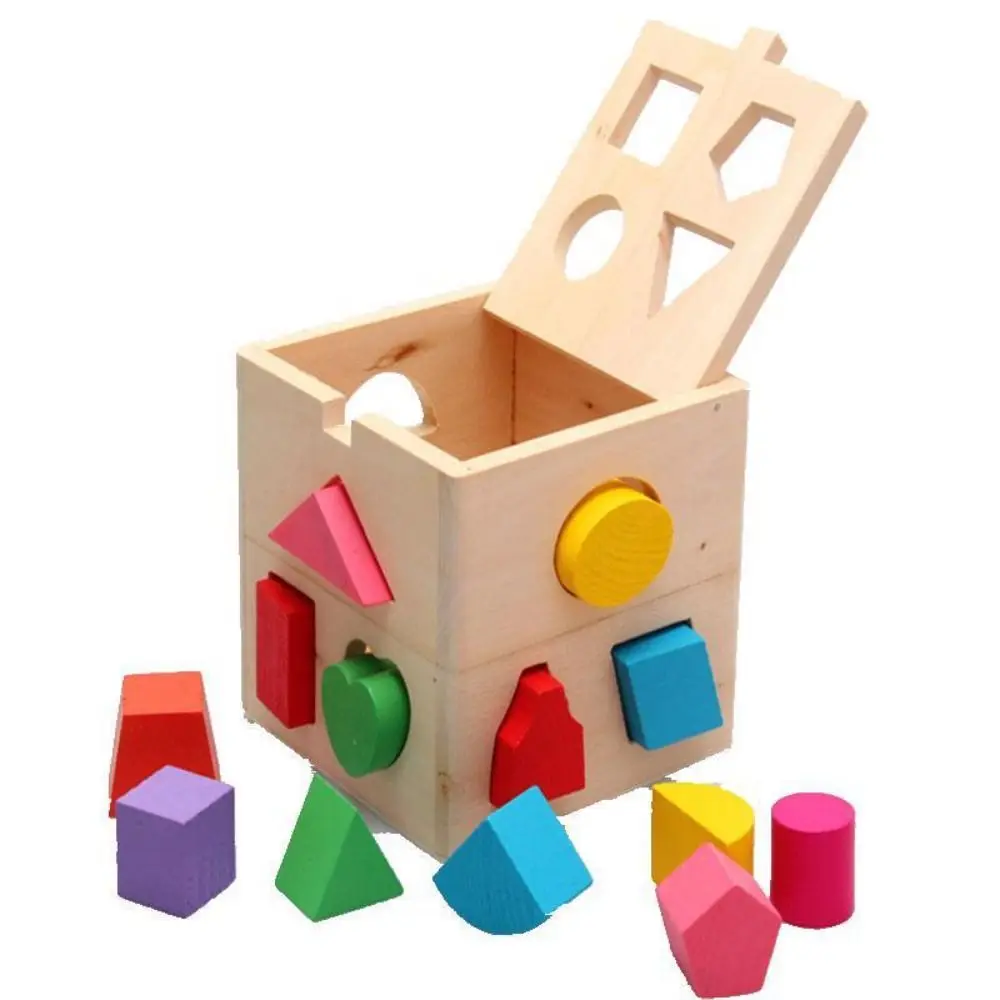 Trieur de formes Montessori en bois, boîte carrée, 13 trous, jouets assortis, formes mathématiques, blocs de construction colorés