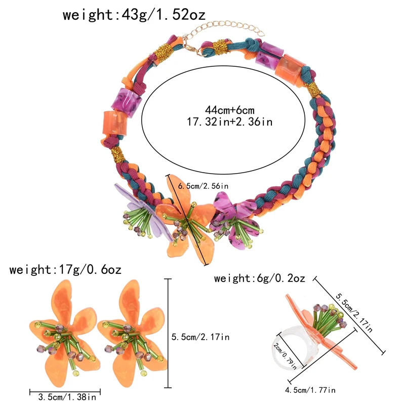 Acrylic Flower Jewelry Sets For Women Bohemian Ethnic Handmade Beads Exaggerated Chokers Sets Beach Party 3 PCS Sets Femlae