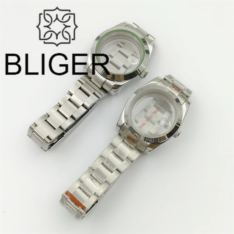 BLIGER 36mm/39mm MILGAUSS Style Watch Case Set With Green Glass Gasket Lighting Sapphire Crystal Fit NH35 NH36 Miyota DG ETA2824