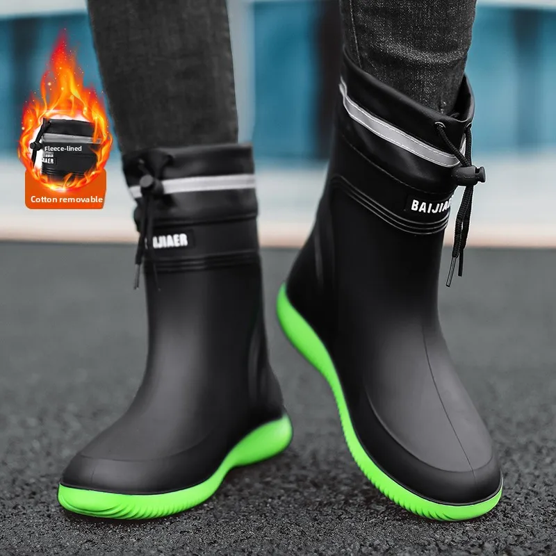 Men's and Women's Button-up Rainproof and Water-resistant Shoes, Mid-calf Non-slip Rain Boots, Insulated Warm Work Rubber Shoes #3