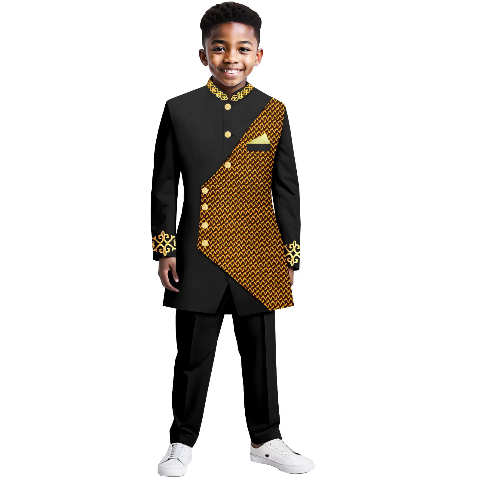 Africa Boys Black Wedding Suit Kid Formal Blazer Clothing Set Gentleman Children Day Graduation Chorus Performance Dress Costume