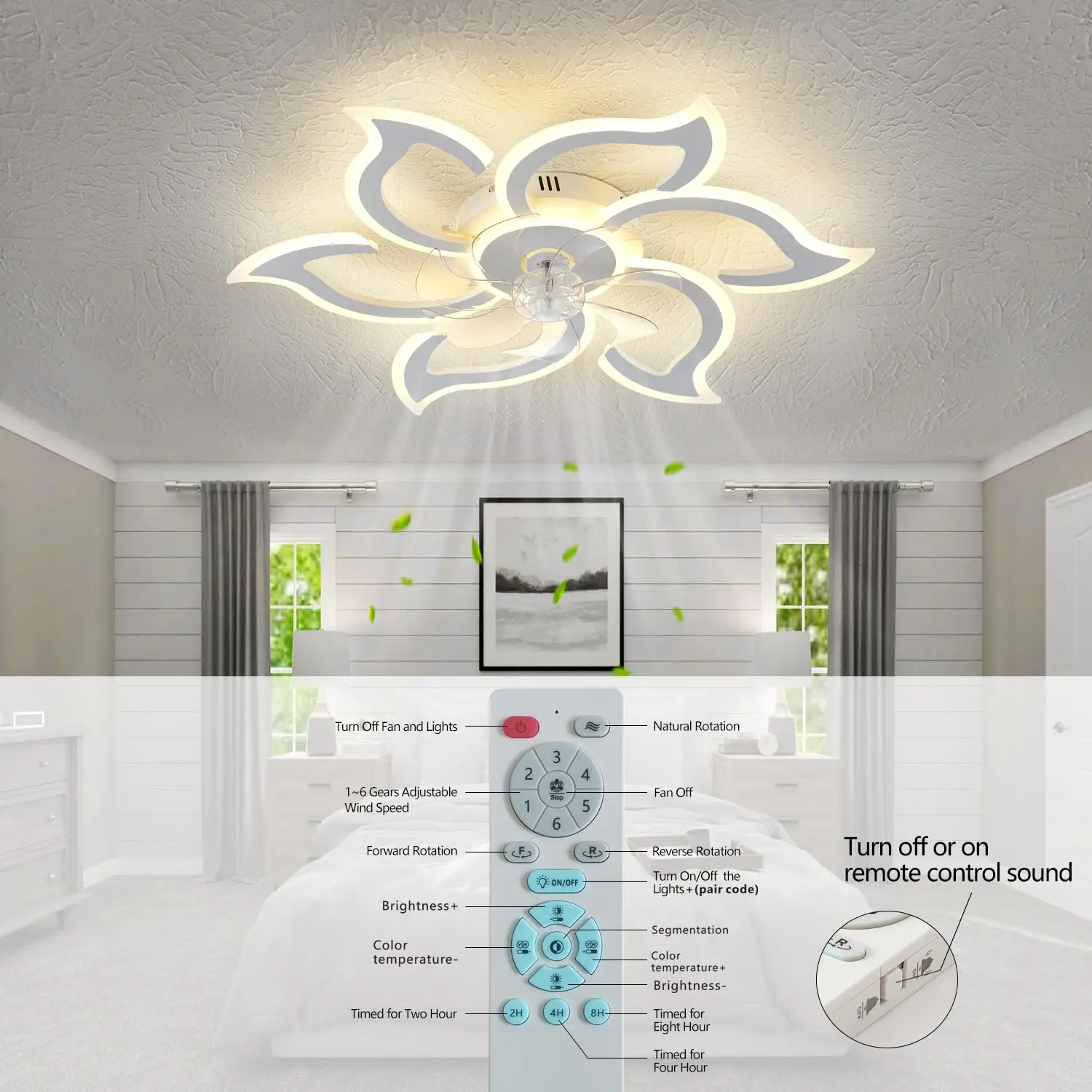 New Ceiling Fan Light, Modern Flower Shaped Home, Smart Remote Control For Living Room, Bedroom, Dining Room, LED Fan Light