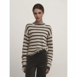 Cos Lris 2024 autumn new casual style temperament striped round neck long sleeved loose sweater for women 05682630706