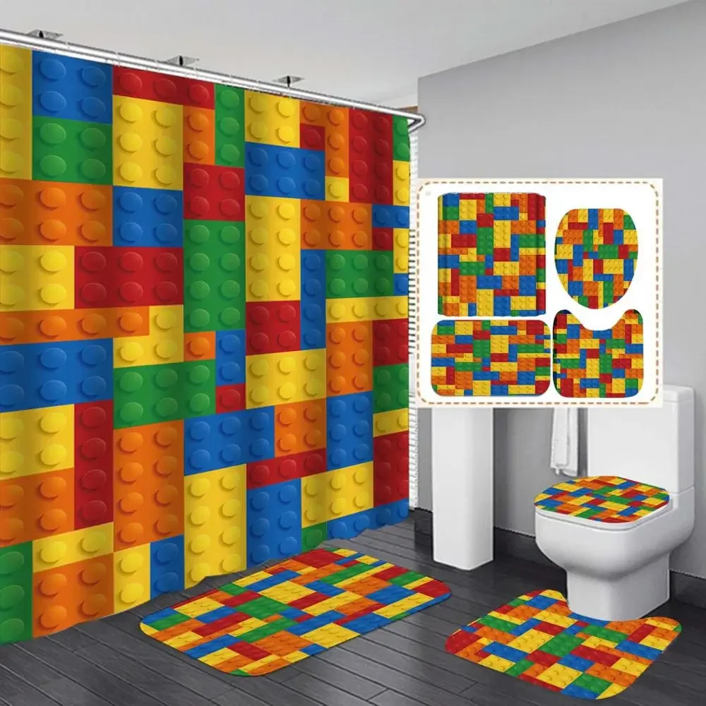 English Periodic Table of Elements Shower Curtain Set Kids Students Educational Waterproof Bathroom  with Mat Rugs Hooks