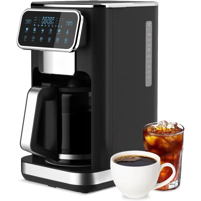 12 Cup Programmable Drip Coffee Maker ,Touch Screen,4-Hour Keep Warm Plate,Iced Coffee Option,Anti-Drip System,Permanent Filter