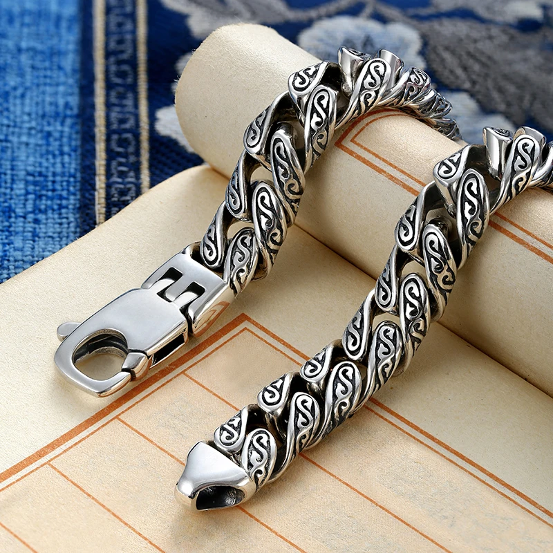 HX Upgraded Version of Personalized Tang Grass Pattern Bracelet Men\'s Thick Section Boys Hip-hop Street Hipster Fashion Women
