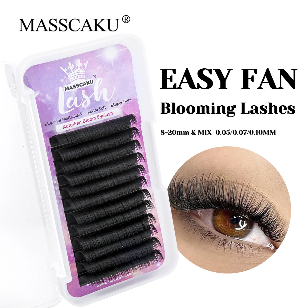 

New Arrived C D Curl 8-17mm and Mix Length Easy Fanning Eyelashes Matte Deep Black Self-making Flowering Eyelash from MASSCAKU