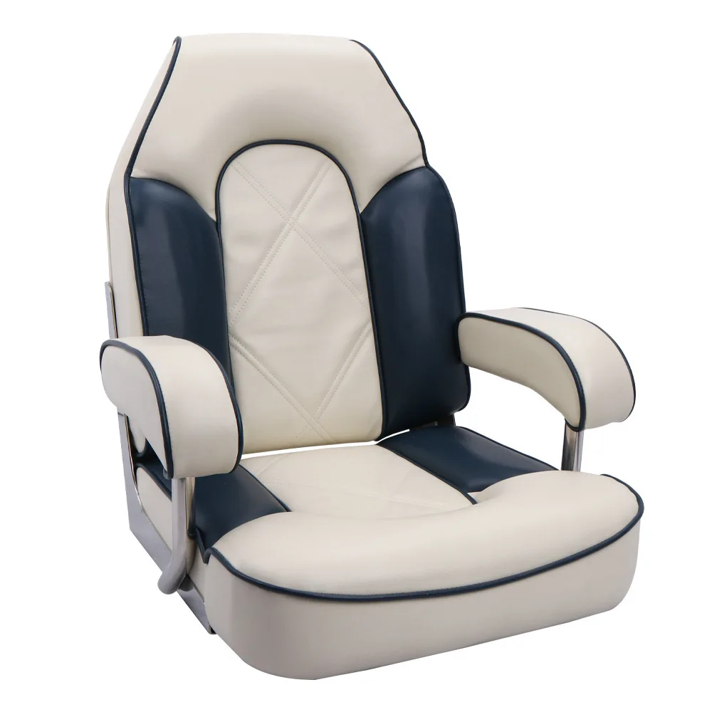 Marine RV PU Yacht High Back Aluminum Hinge White Chair Customize Waterproof Anti UV Folding Adjustable Hardware Fitting