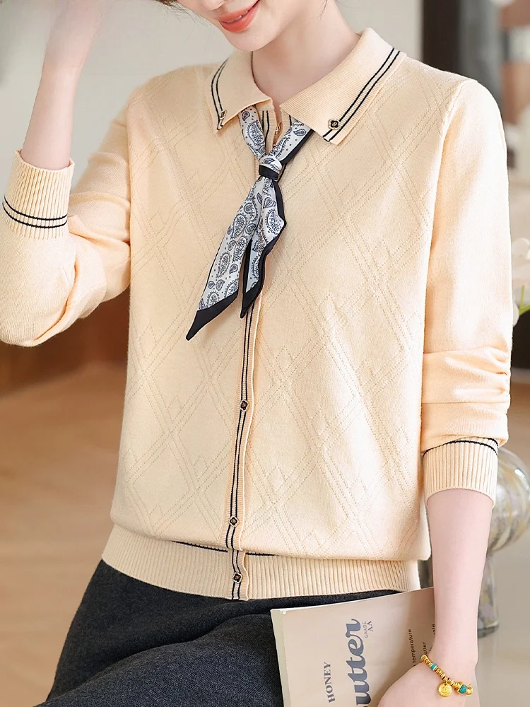 

Модный вязаный свитер с длинными рукавами для женщин среднего и старшего возраста, осенне-зимний, из полиэфирного волокна