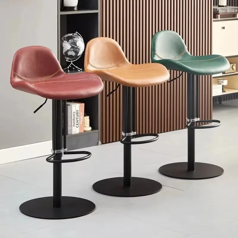 2026 New Modern PU Metal Round Base Restaurant Bar Stool Swivel Chair Height Adjustable Armless Commercial High Stool with Footr