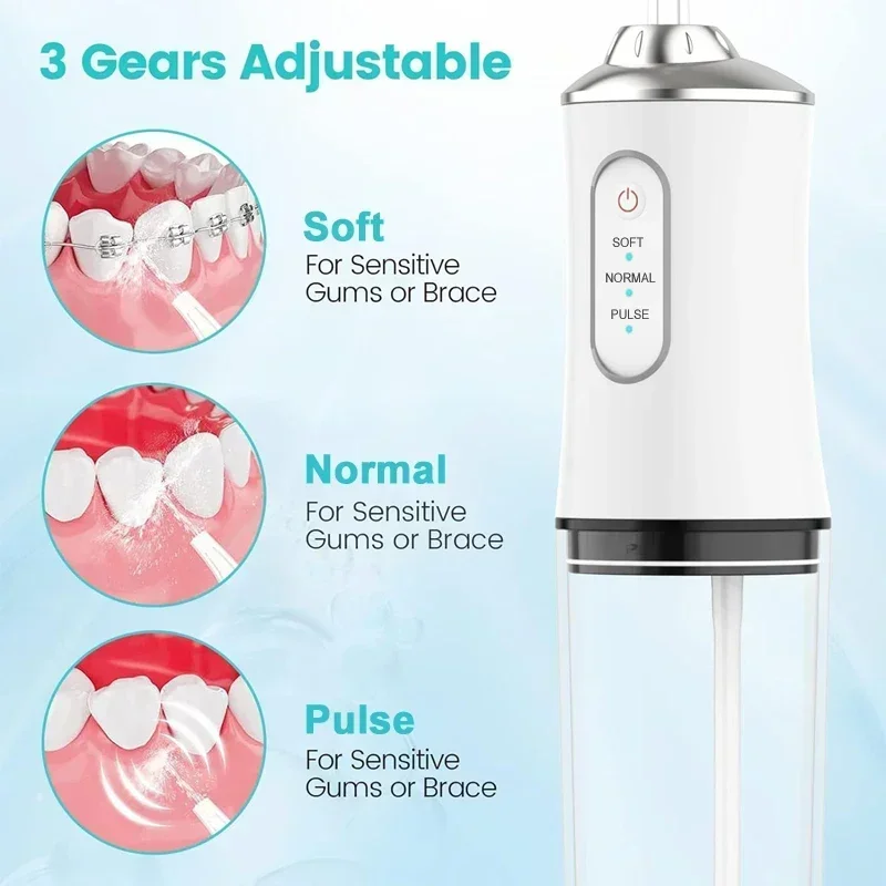 2026 Oral Irrigator Portable Dental Water Flosser USB Rechargeable Water Jet Floss Tooth Pick 4 Jet Tip 200ml 3 Modes