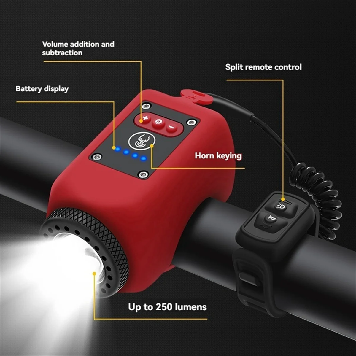 ABMO Juego de luces y bocina para bicicleta 2 en 1 para conducción nocturna, accesorios para linterna de ciclismo nocturno, 4 modos de luz, Ipx5 negro