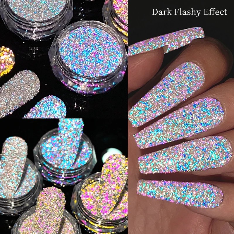 Reflective Glitter Powder Sparkle Silver  Glitter Pigment Dip Chrome Dust Sequins Nail Art Manicure UV Gel Decoration