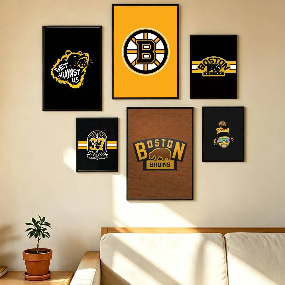 Cool B-Boston B-Bruins Poster Waterproof Wall Art Sticker For Bar Living Room Vintage Decor High Quality Print Gift