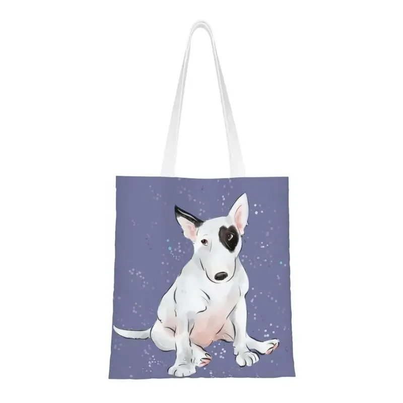 Reusable English Bull Terrier With A Heart Shaped Patch Shopping Bag Women Canvas Shoulder Tote Bag Durable Grocery Shopper Bags