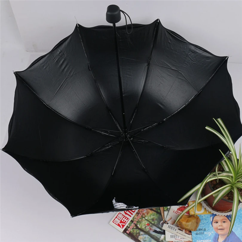 Newspaper Printing Three Folding Umbrellas Woman Lady Princess Dome Parasol Sun Rain Umbrella Flouncing  Lotus Leaves