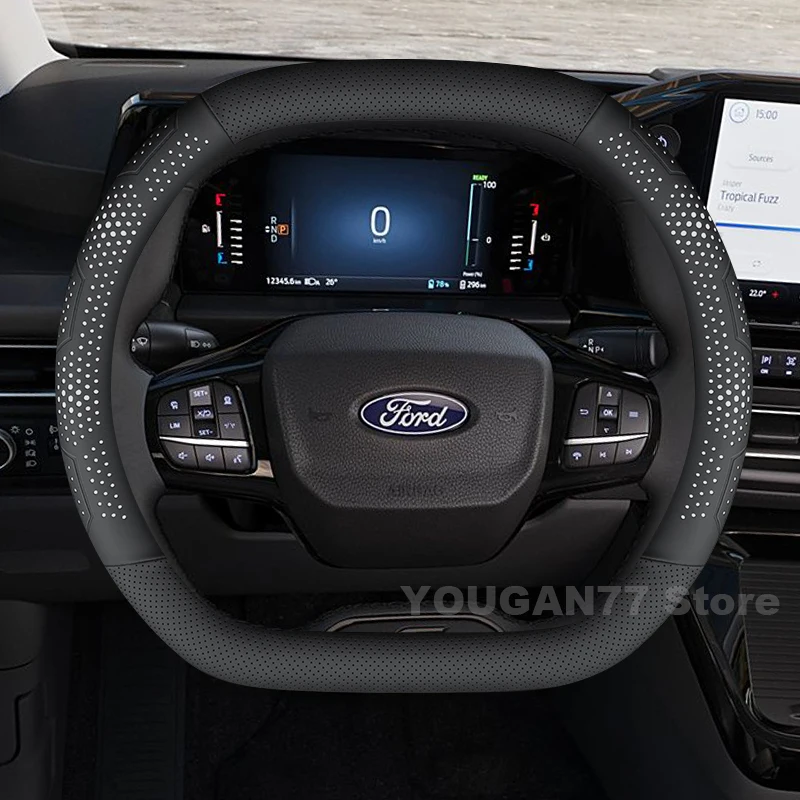 Leather Car Steering Wheel Cover For Ford Tourneo Custom Active 2022-2025 Auto Interior Ford Tourneo Custom Accessories 2025