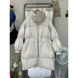 2025 Winter New Women's Down Jacket Loose Commuter Windproof Stand Collar White Duck Down Jacket