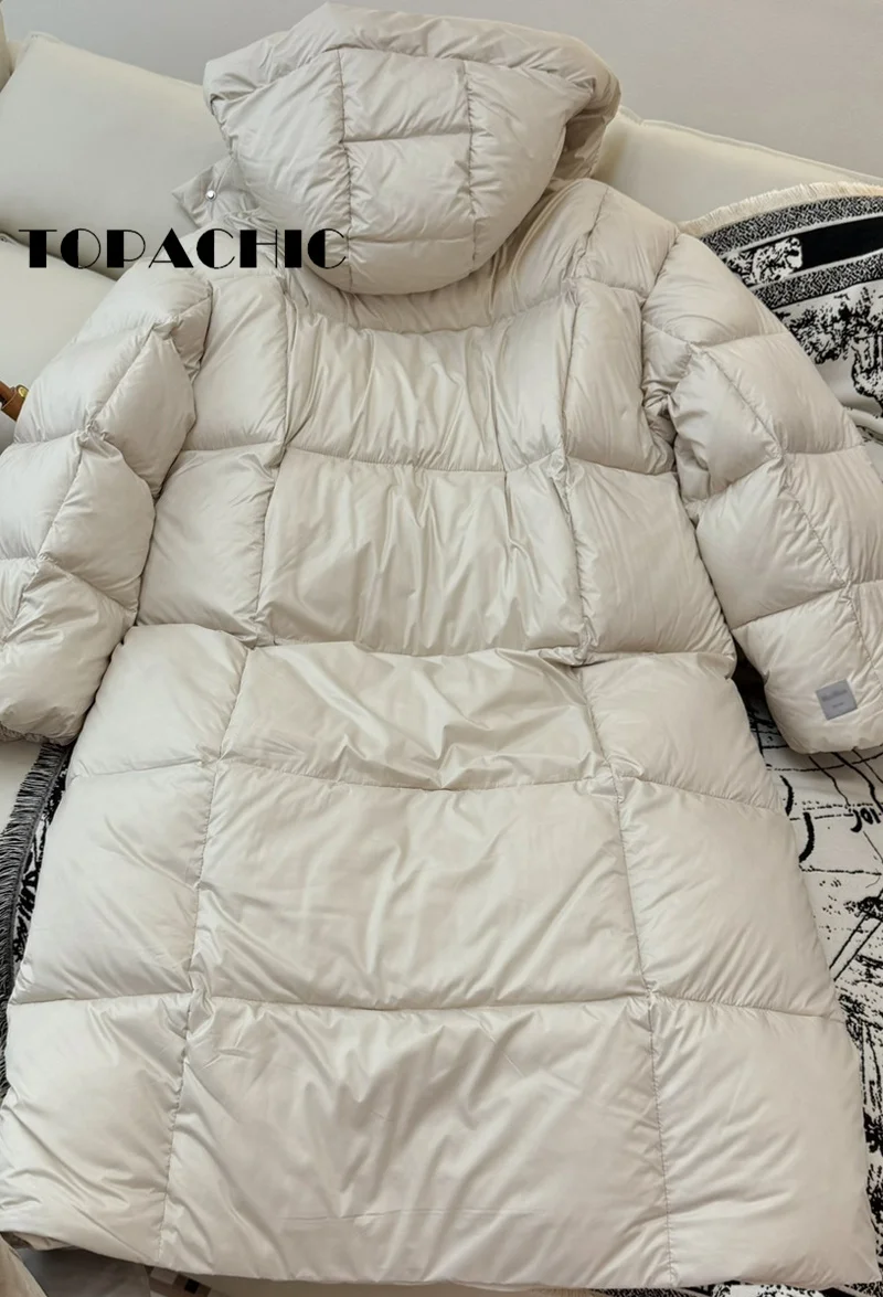 9.5 TOPACHIC-Women Fashion Long Keep Warm Thick Goose Down Outerwear Autumn Winter New Hooded Double Zipper Straight Down Jacket