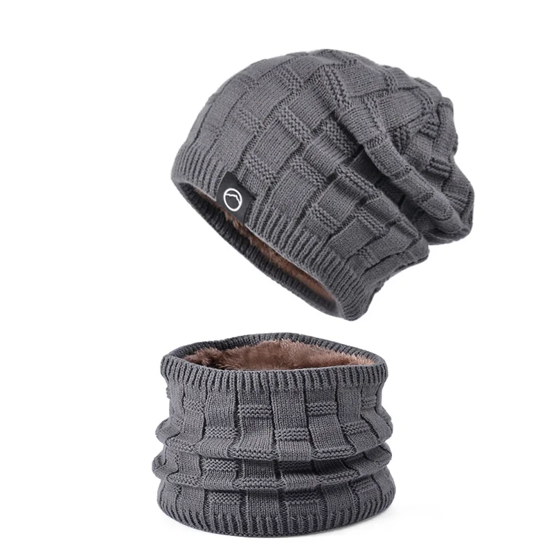 Winter Outdoor Windproof Ear Protection Hat with Fleece Lining Warm Hat Scarf Set Unisex Knitted Wool Hat Two-Piece Set