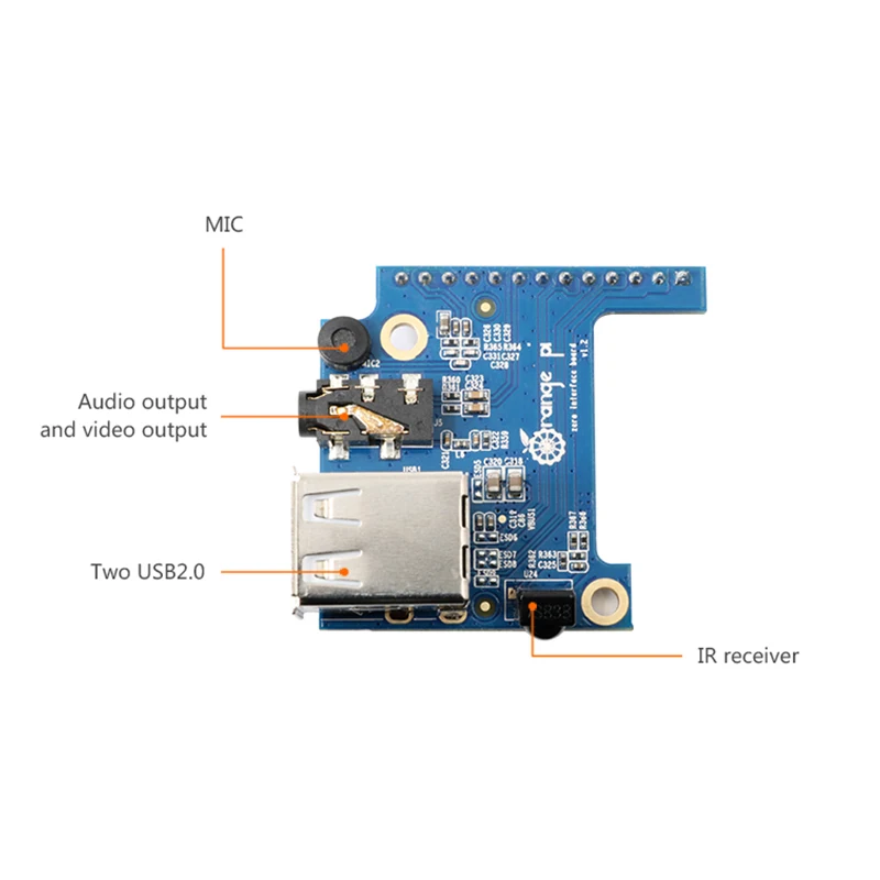 Orange Pi Zero Expansion Board USB 2.0 x 2 Audio Video Mic IR Receiver OPi Interface HAT Development Board for OPI Zero 3 2