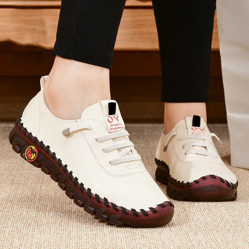 New Spring Casual Women Shoes Fall Platform Loafers Lace Up Women Sneakers Leather Flats Mom Shoe Mujer Zapatos Zapatos De Mujer