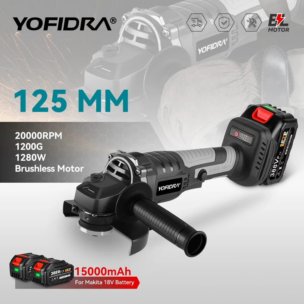 YPFIDRA M14 125MM Brushless Electric Angle Grinder 20000RPM Cordless Polishing Cutting Machine Power Tool For Makita 18V Battery