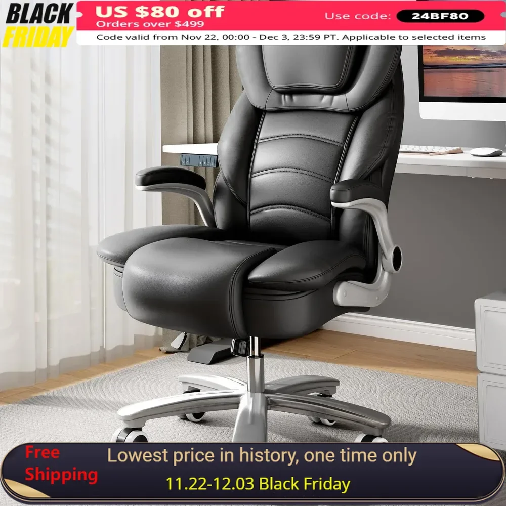 

Gaming Chair with Flip-up Arms, 400lb Wide Seat, Ergonomic High Back Leather Executive Office Chair