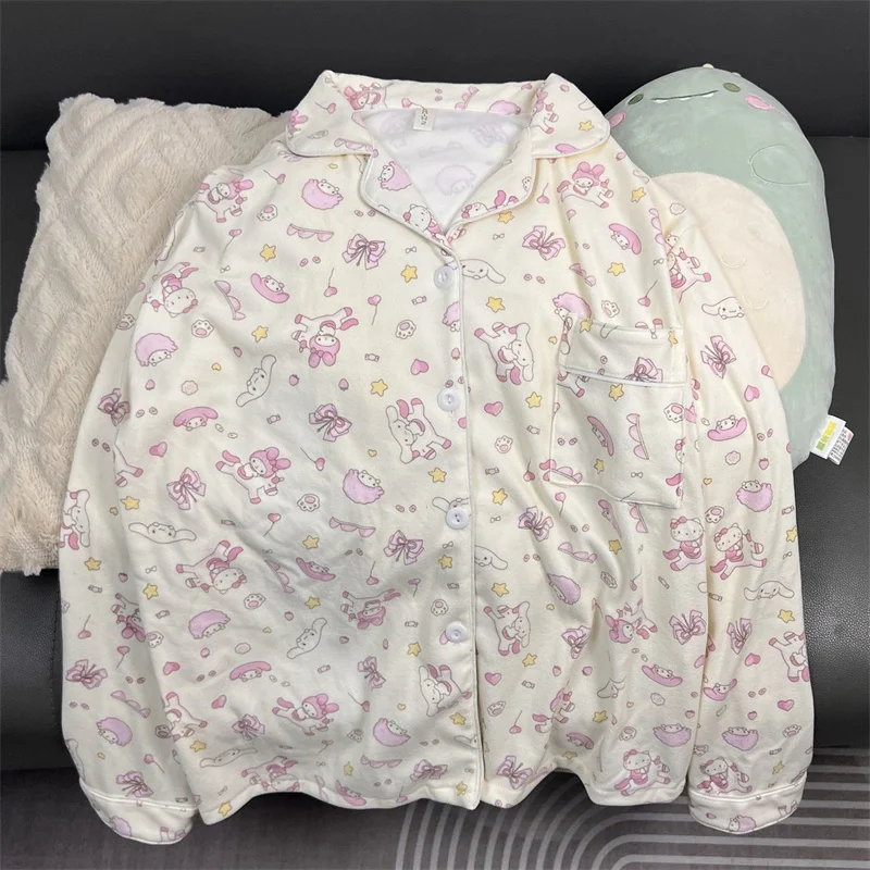 Hello Kitty Pajamas Women's Velvet Cartoon Set Comfortable Women's Pajamas, Short Plush Two Piece High Quality Warm Home Clothes