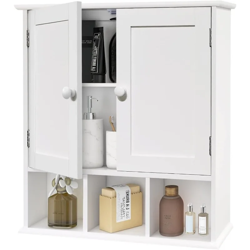 Cabinet with 2 Door Adjustable Shelves,Over The Toilet Storage White Wall Mounted Medicine Cabinets for Bat