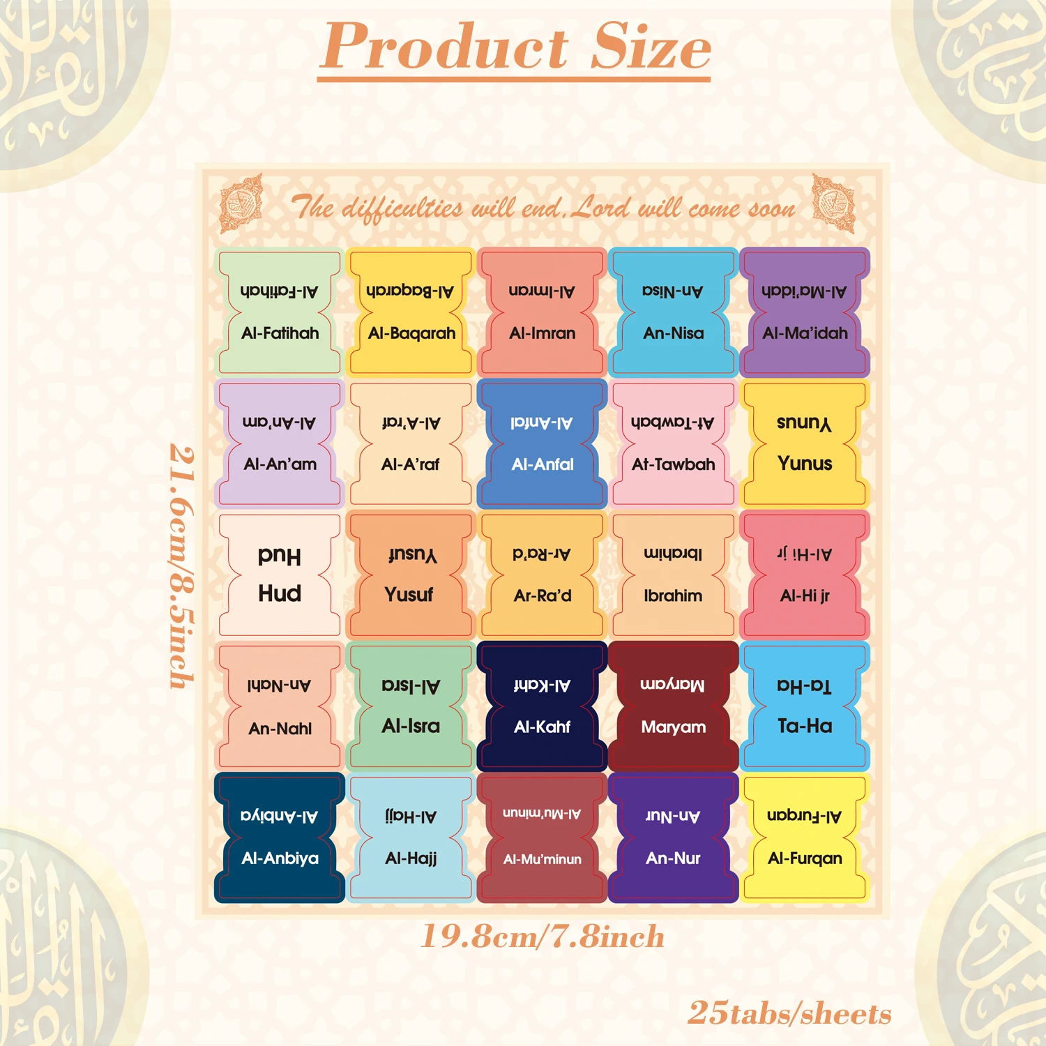 125 Quran Chpter Tabs, Quran Surah Tabs, 114 Chapters &11Blank Tabs,Laminated, Quran Index Tabs Quran Book Tabs Quran Label Tabs image 2