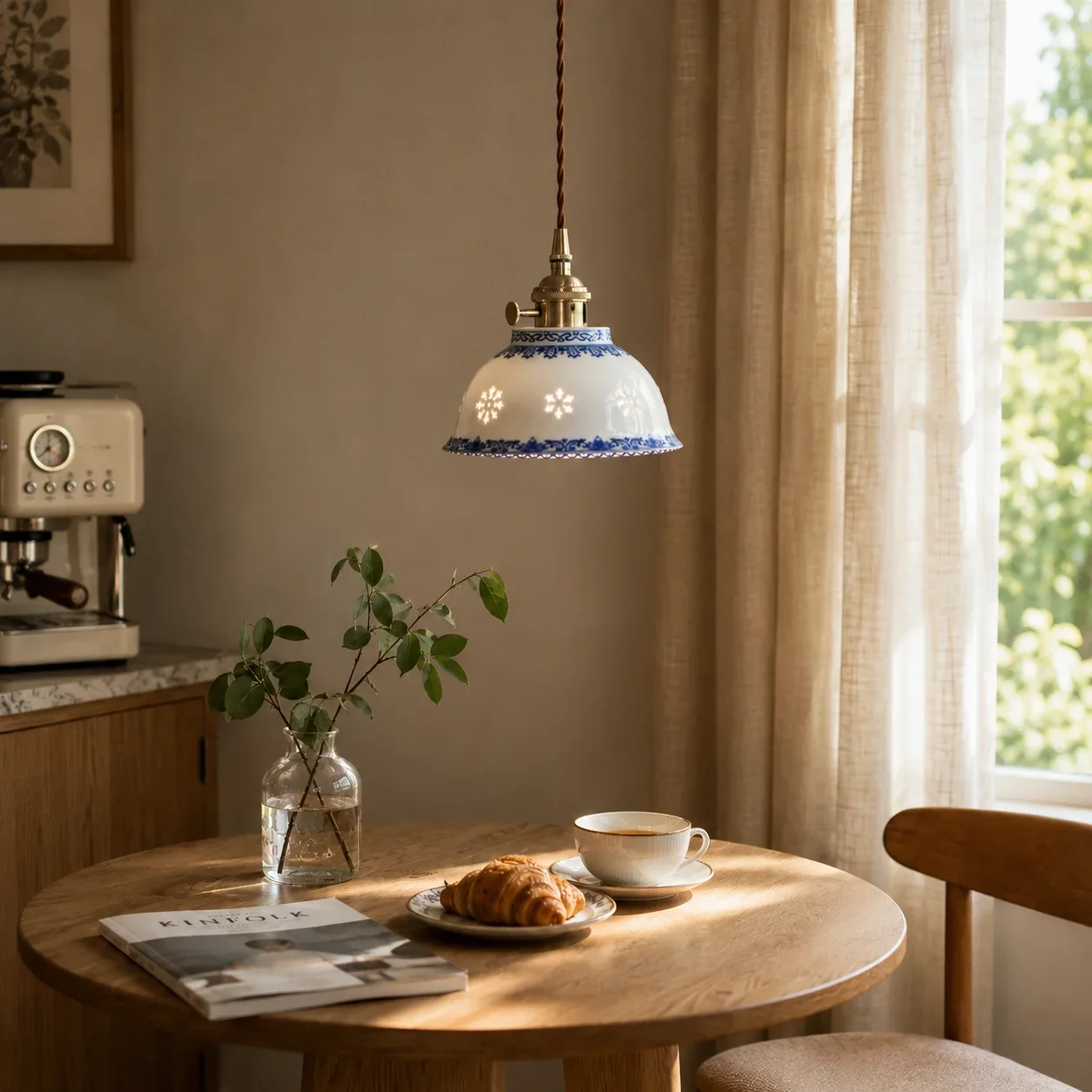 Vintage Ceramic Pendant Light Janpanese Chandelier for Dining Room Bedroom Foyer