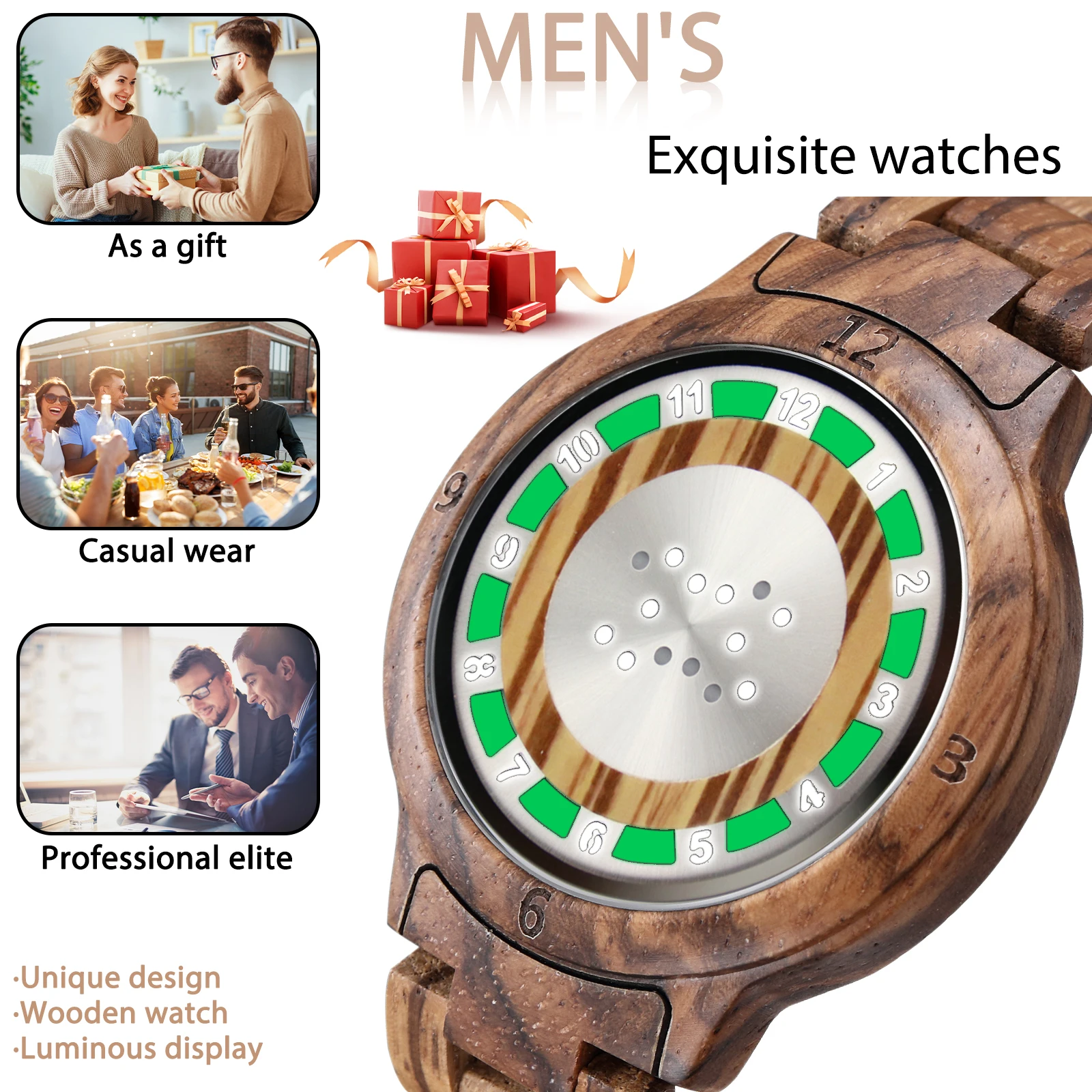 KityKiss 2024LED 디스플레이 커플 탑 전자 스포츠 패션, 개성 있는 레저 샌달우드 시계, 럭셔리 커플 나무 시계, 신제품