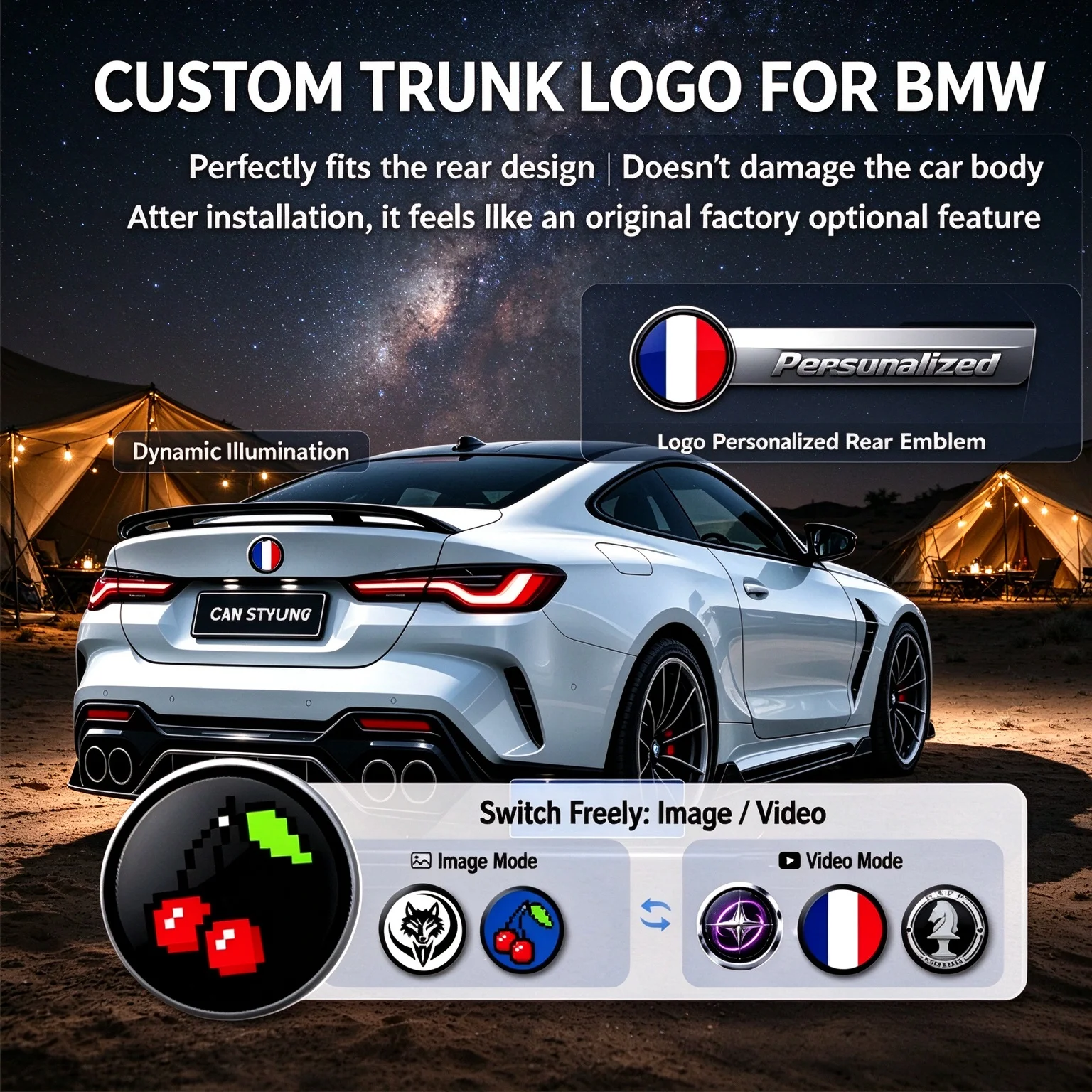 Auto parts, tools, car stickers. Ultra-thin high-definition LED waterproof dynamic vehicle logos that can be customized for BMW.