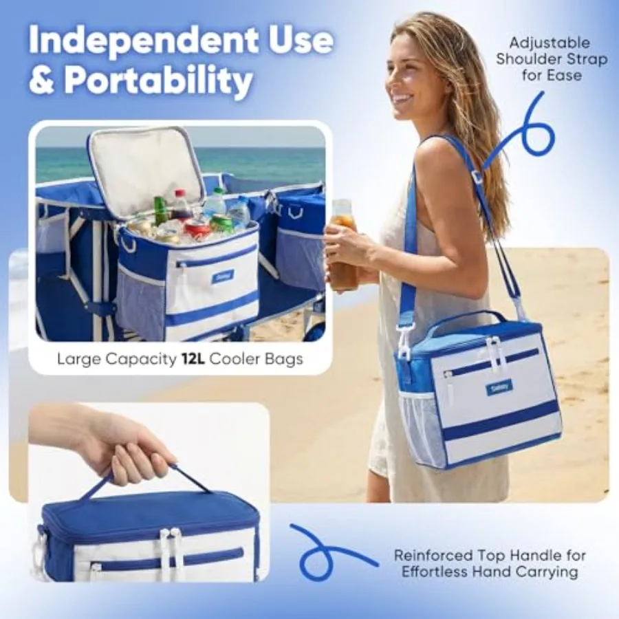 Heavy Duty Beach Wagon with 9" Big Sand-Proof Wheels, 300L Oversized Foldable Beach Cart with Cooler Adjustable Handle and Ball - view 4