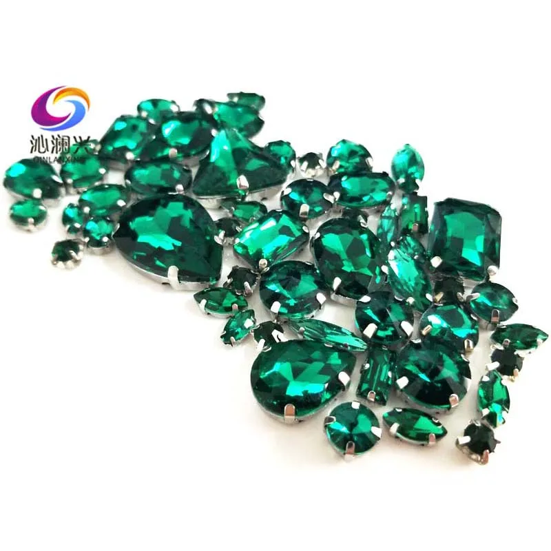 Mixed 68Pcs Malachite Green Top Grade Glass Crystal Rhinestones, Used for Needlework, Sewing Stones for Diy/Clothing Accessories