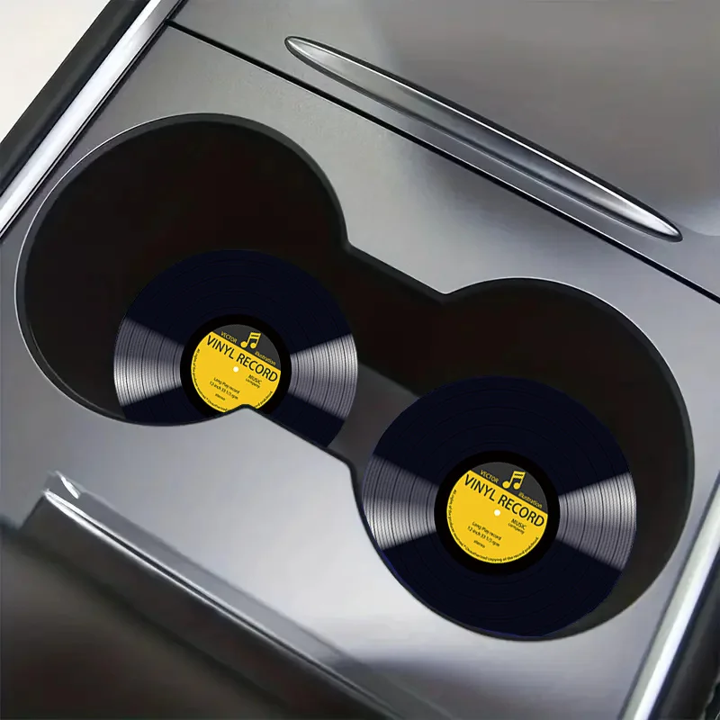 Set Of 2 Vintage Vinyl Record Design EVA Coasters, Non-Slip Drink Mats Perfect For Car Interiors, Great As A Holiday Present