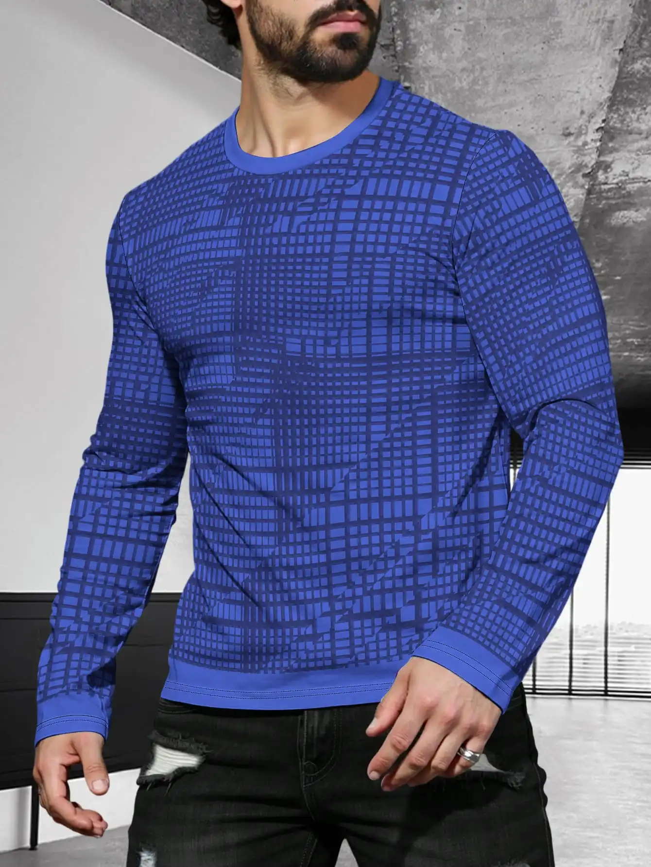 

Line T Shirts For Men Fashion Handsome Casual 3D Print T Shirt Spring And Summer Long Sleeve Stripe Comfortable Loose Fit