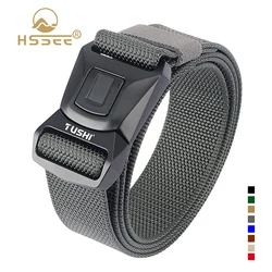 HSSEE Genuine Nylon Casual Belt for Men Zinc Alloy Buckle Quick Release Tactical Outdoor Belt Soft Duty Work Belt Waistband Male