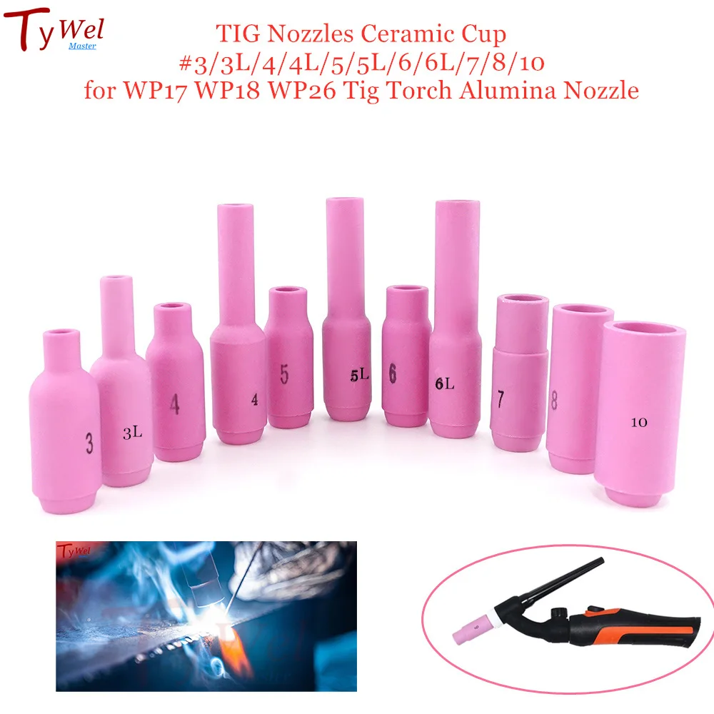 TIG Nozzles Ceramic Cup #3/3L/4/4L/5/5L/6/6L/7/8/10 for WP17 WP18 WP26 Tig Torch Alumina Nozzle