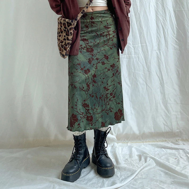 Women's Slim Fit High-Waisted Ink Print Midi Skirt Spring Summer New Arrival Flirty Straight Skirt