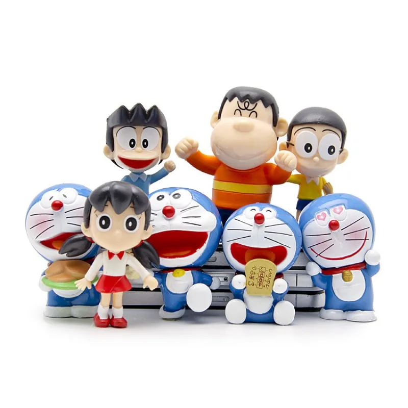 8 Figuras de Acción de Personajes de Anime Doraemon, Nobita y Shizuka, Hechas a Mano, Decoración para Pastel, Adorno para Coche, Muñecos de Juguete, Regalo de Cumpleaños